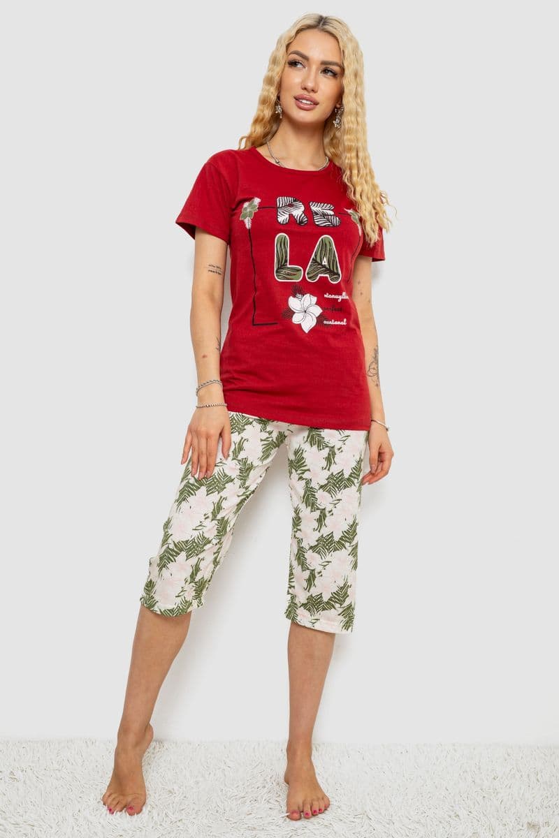 Піжама жіноча з принтом, колір бордовий, 243R3755 - зображення 1
