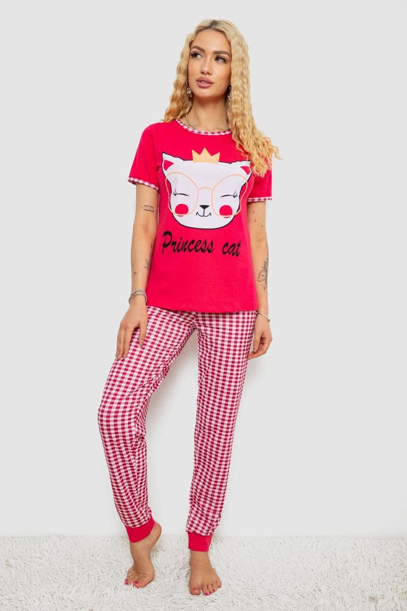 Піжама жіноча з принтом, колір малиновий, 243R15694 - зображення 1