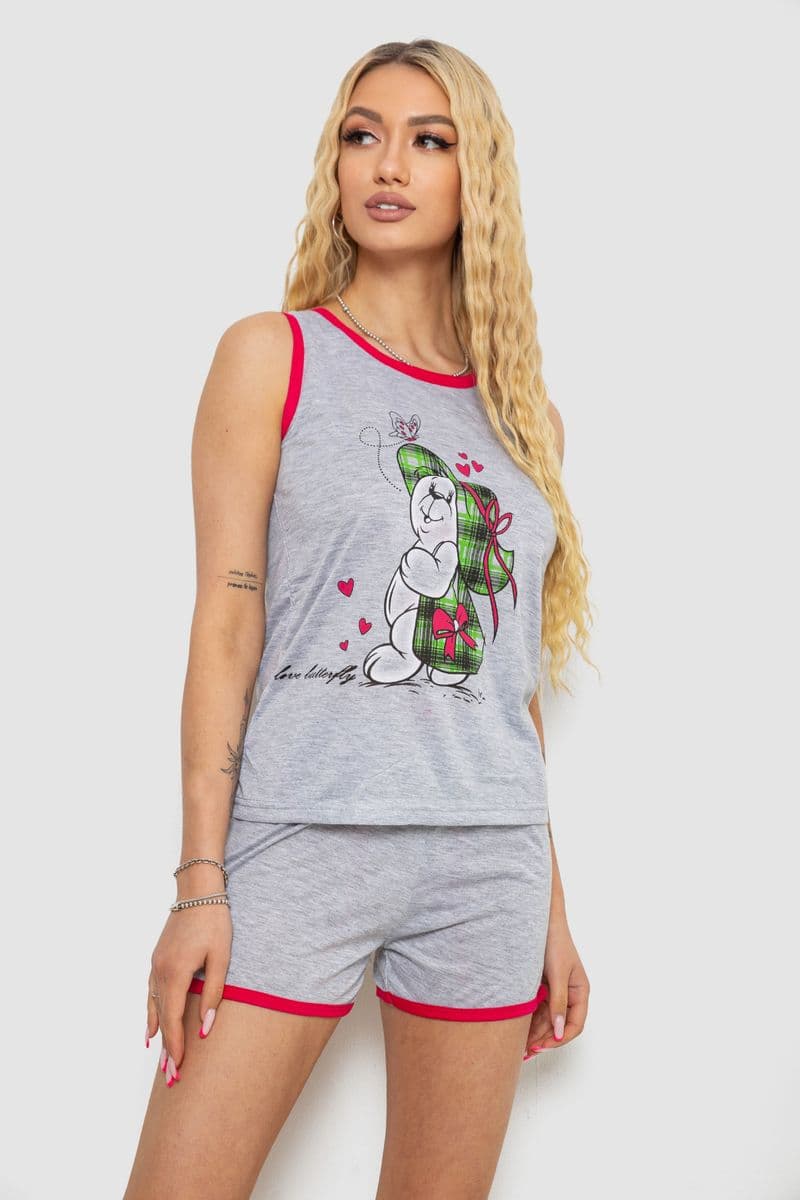 Жіноча піжама з принтом, колір сіро-малиновий, 238RB40 - зображення 1