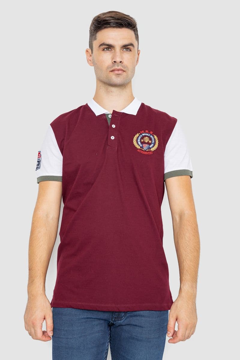 Поло чоловіче з принтом, колір бордовий, 247R317 - зображення 1