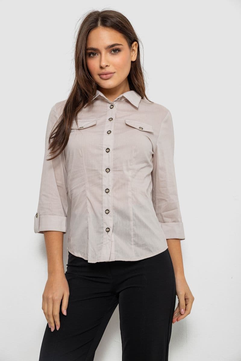 Сорочка жіноча однотонна, колір світло-бежевий, 230R068-6 - зображення 1