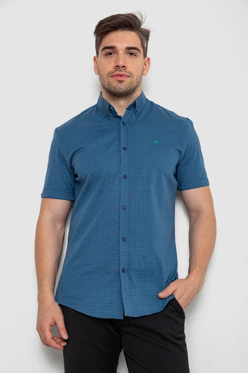 Сорочка чоловіча в клітинку, колір синій, 214R4564-3 - зображення 1