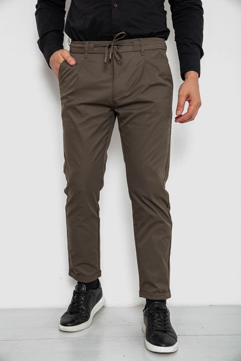 Штани чоловічі класичні однотонні, колір хакі, 157RU02-014 - зображення 1