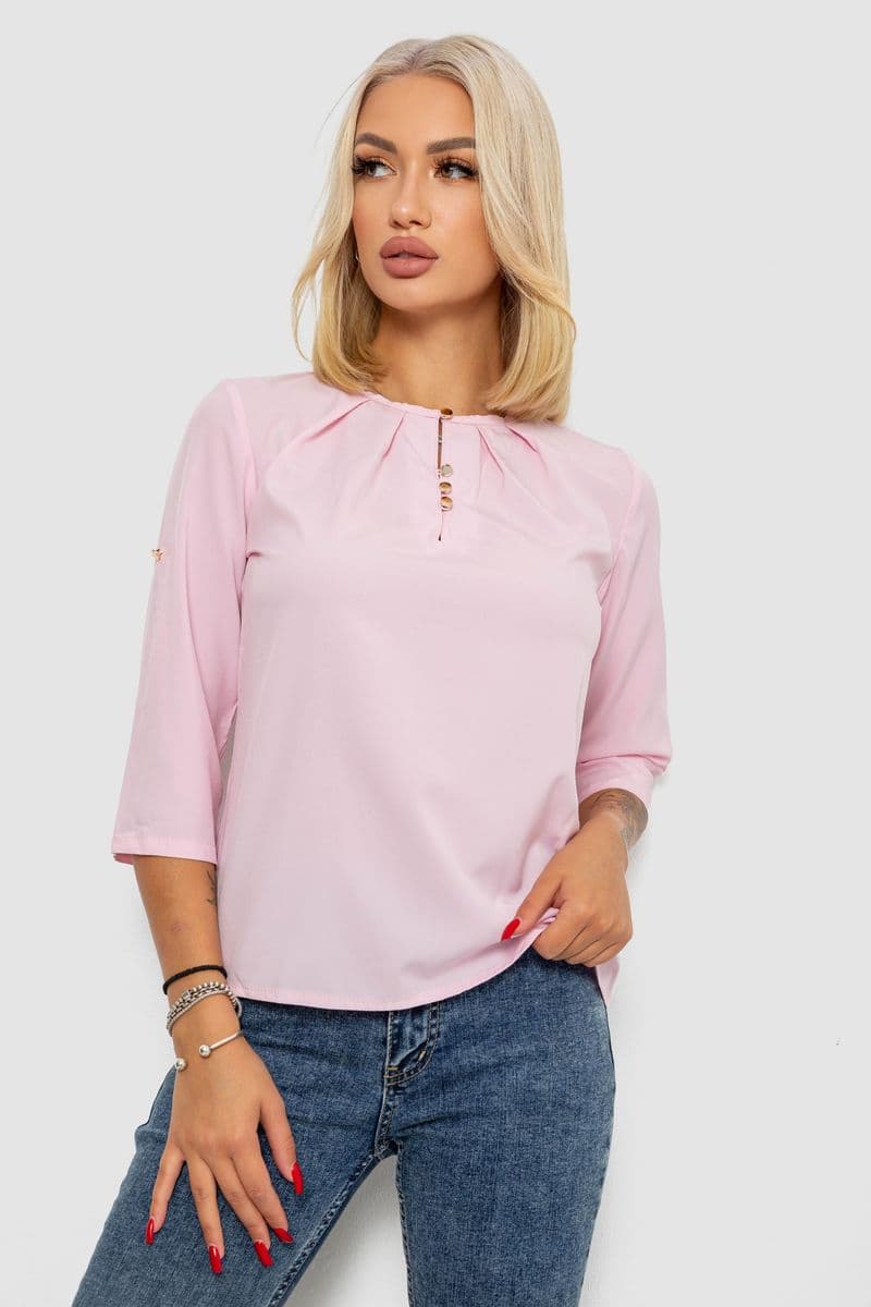 Блуза однотонна, колір рожевий, 230R1121-1 - зображення 1
