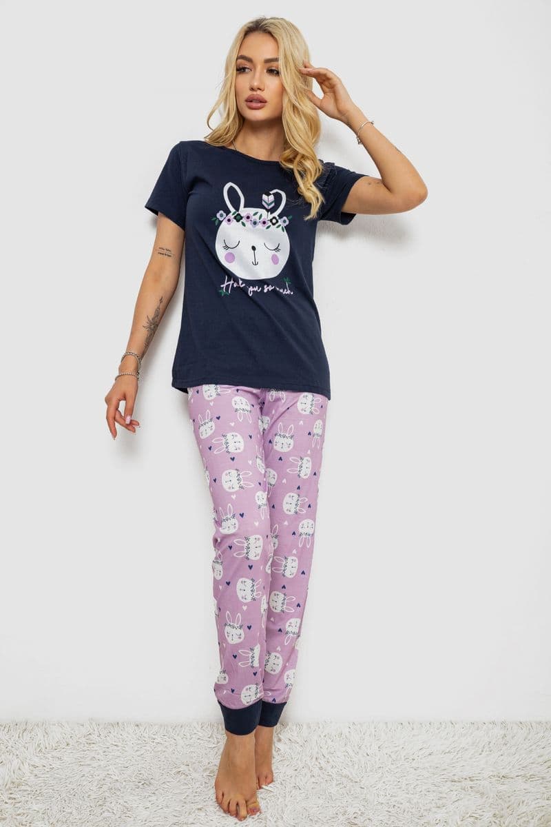 Піжама жіноча з принтом, колір синій, 243R15664 - зображення 1
