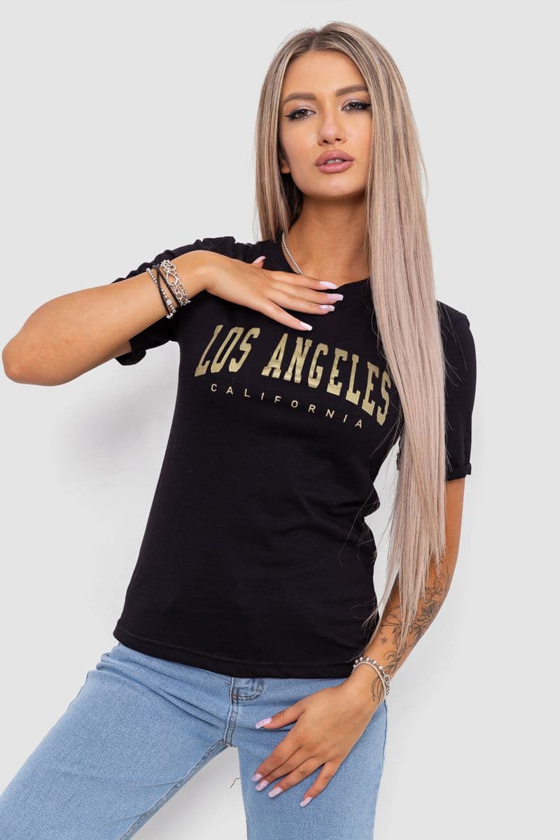 Футболка жіноча з принтом, колір чорний, 238R57476 - зображення 1