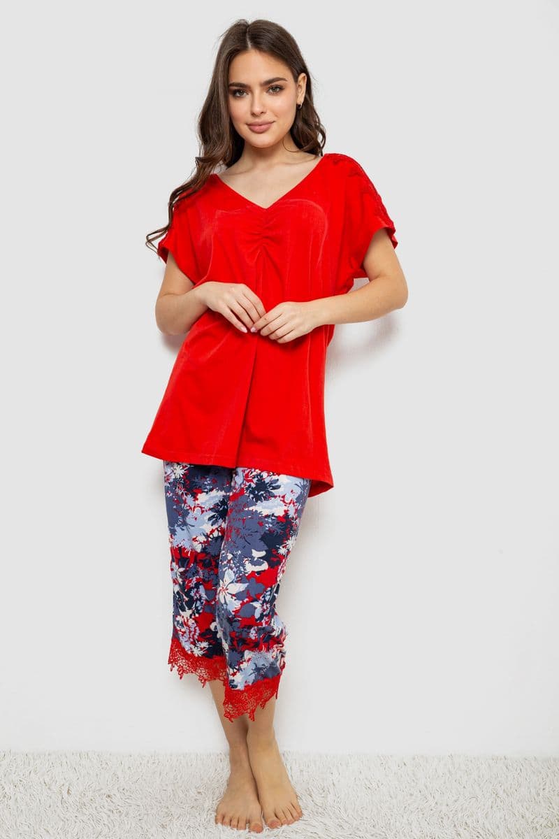 Жіноча піжама з принтом, колір червоний, 243R1602-006 - зображення 1