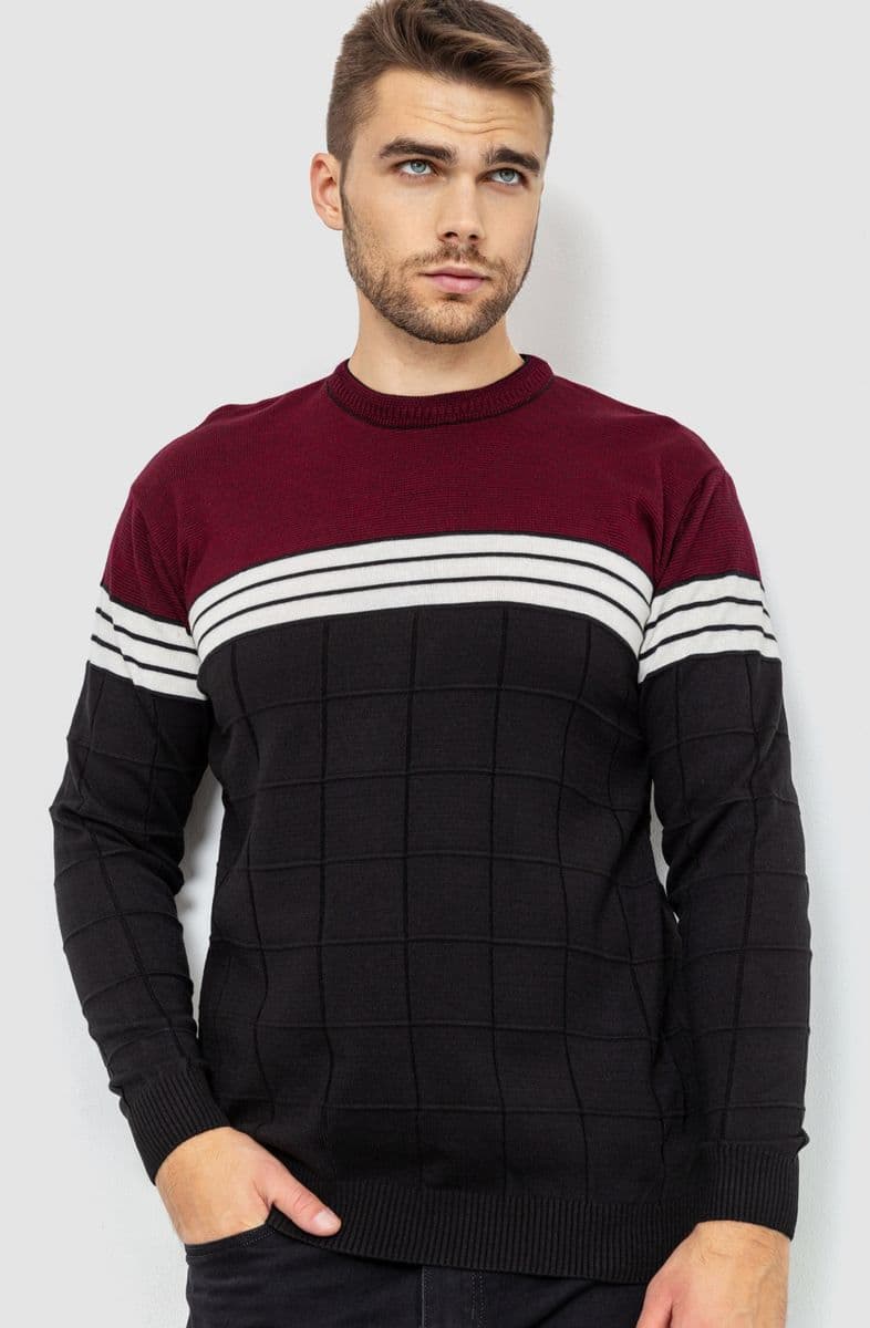 Светр чоловічий, колір чорно-бордовий, 161R884 - зображення 1