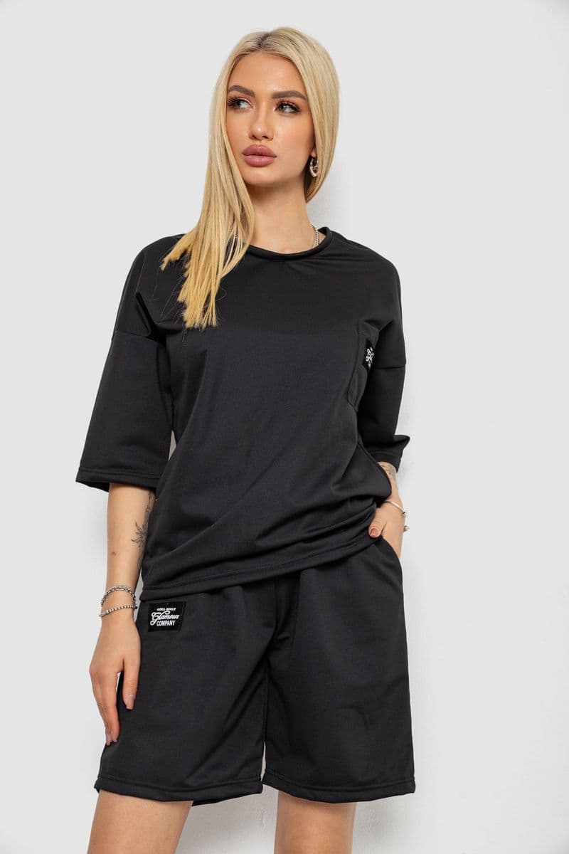 Костюм жіночий однотонний, колір чорний, 238R116-2 - зображення 1