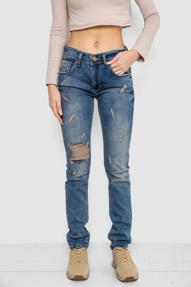 Джинси жіночі рвані, колір синій, 244R0587 - зображення 1