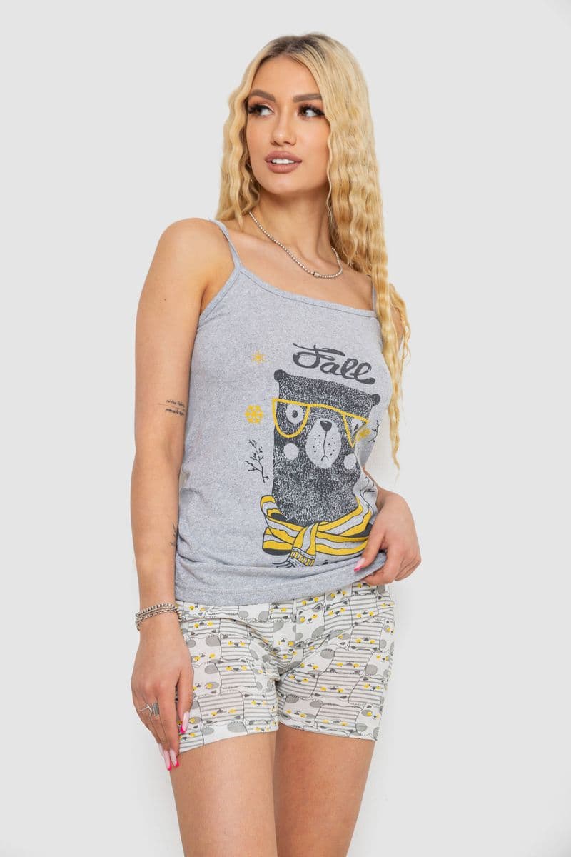 Жіноча піжама з принтом, колір сірий, 238R3101 - зображення 1