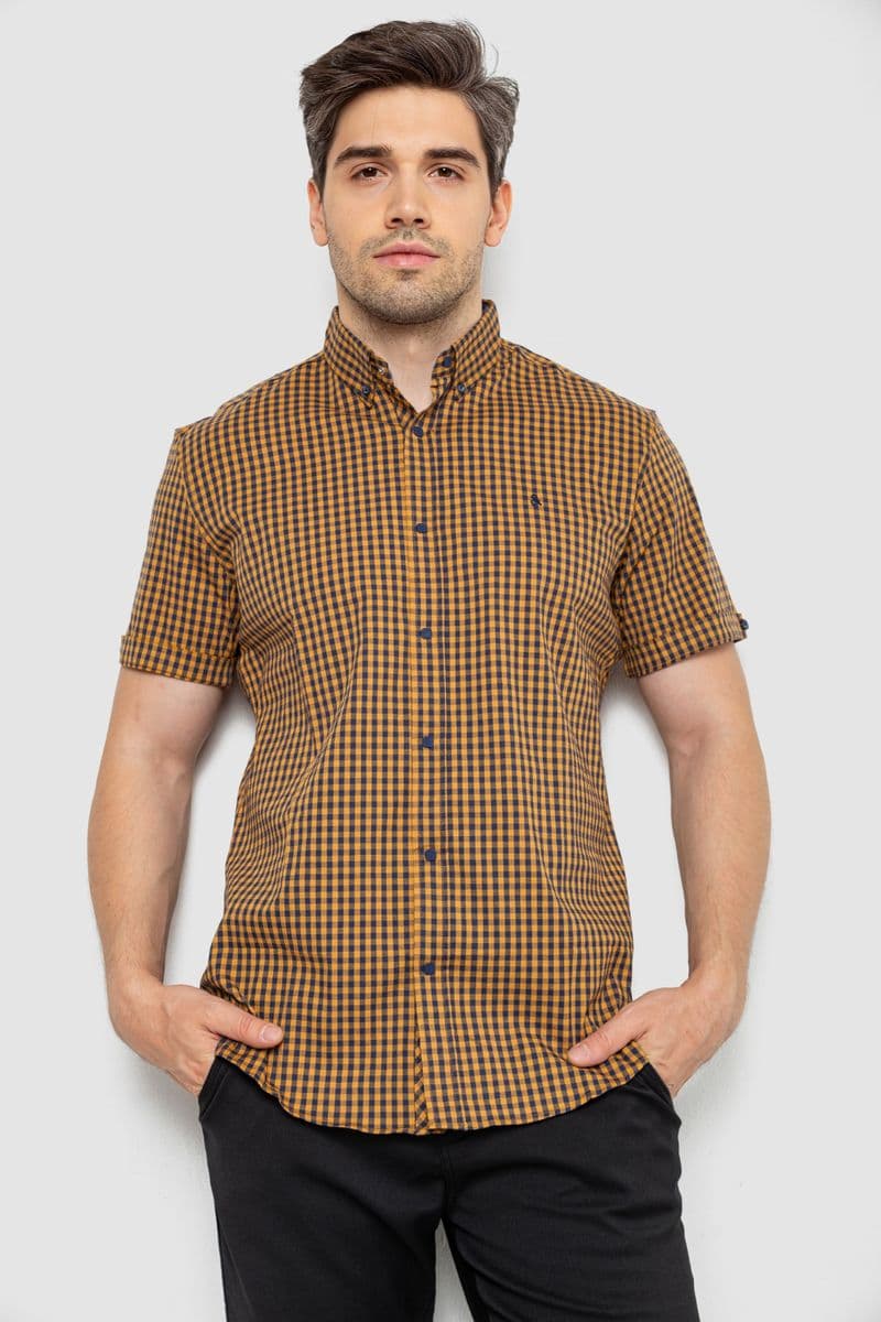 Сорочка чоловіча в клітинку, колір гірчичний, 214R4564-2 - зображення 1