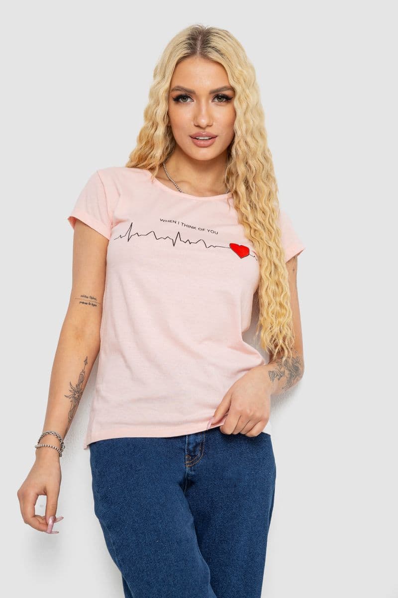 Футболка жіноча з принтом, колір персиковий, 244R2211 - зображення 1