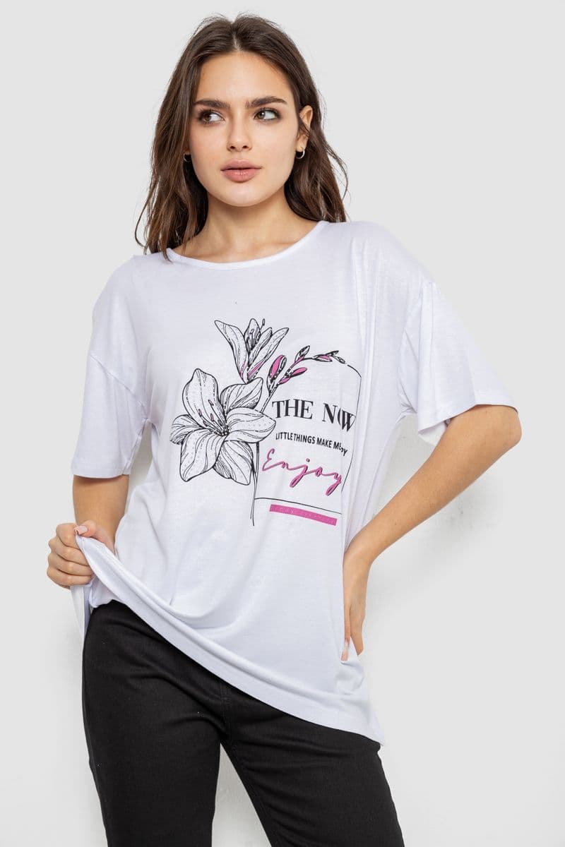 Футболка жіноча з принтом, колір білий, 244R605 - зображення 1