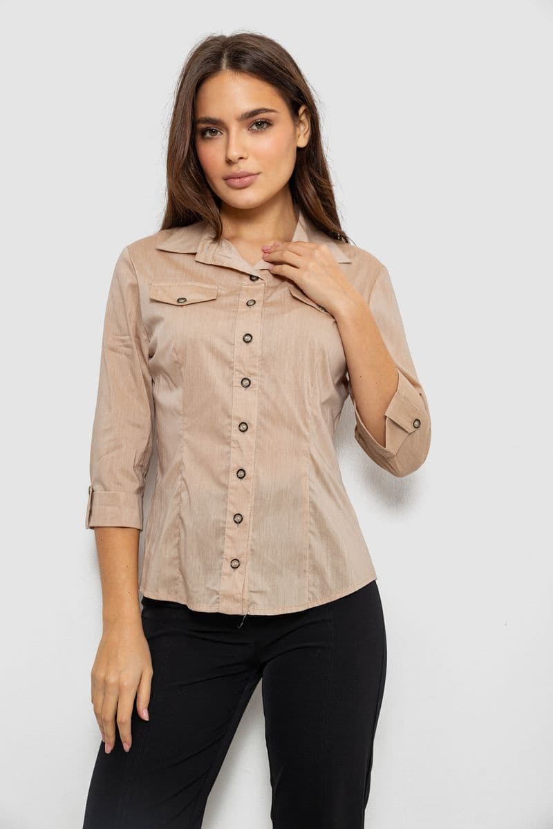 Сорочка жіноча однотонна, колір бежевий, 230R068-6 - зображення 1