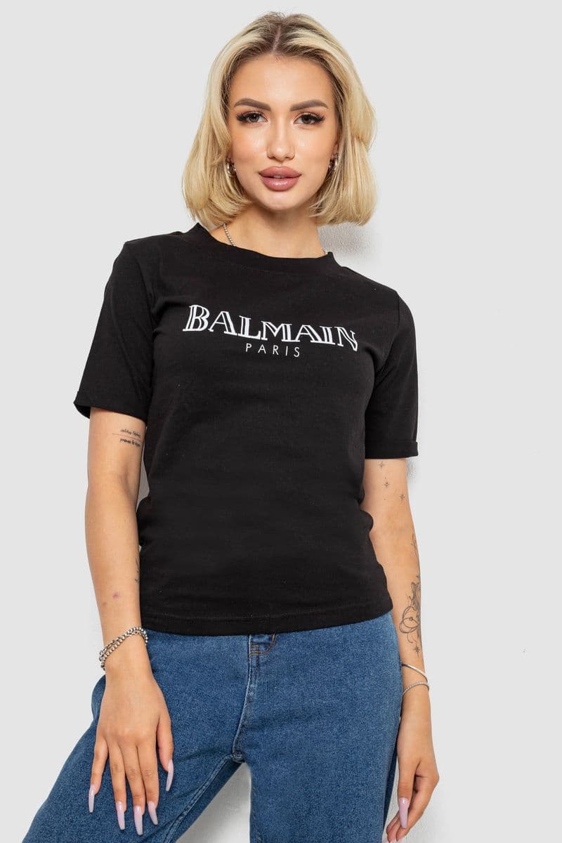 Футболка жіноча з принтом, колір чорний, 238R01640 - зображення 1