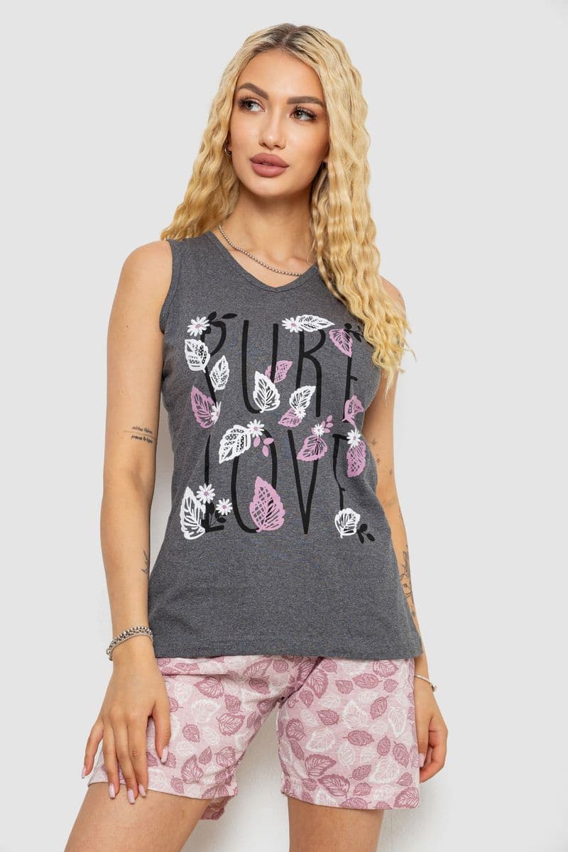 Піжама жіноча з принтом, колір сірий, 243R9624 - зображення 1