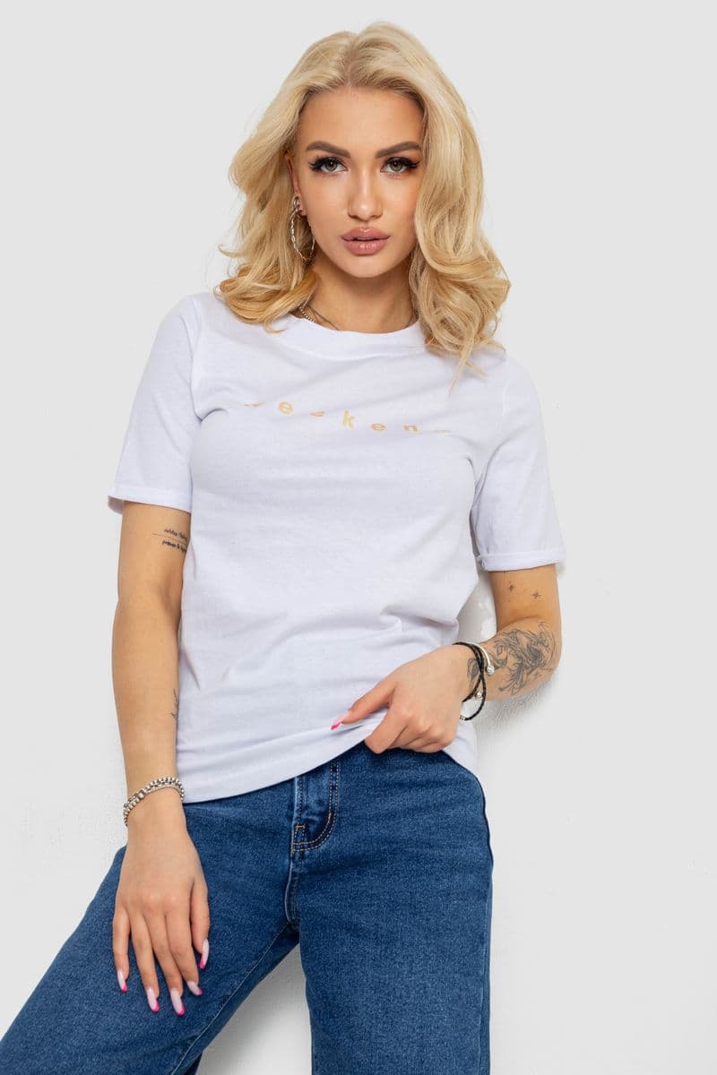 Футболка жіноча з принтом, колір білий, 238R57378-1 - зображення 1