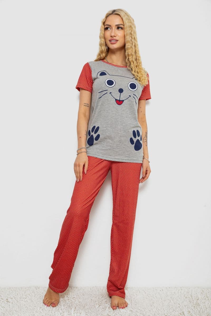 Піжама жіноча з принтом, колір сіро-теракотовий, 243R15739 - зображення 1