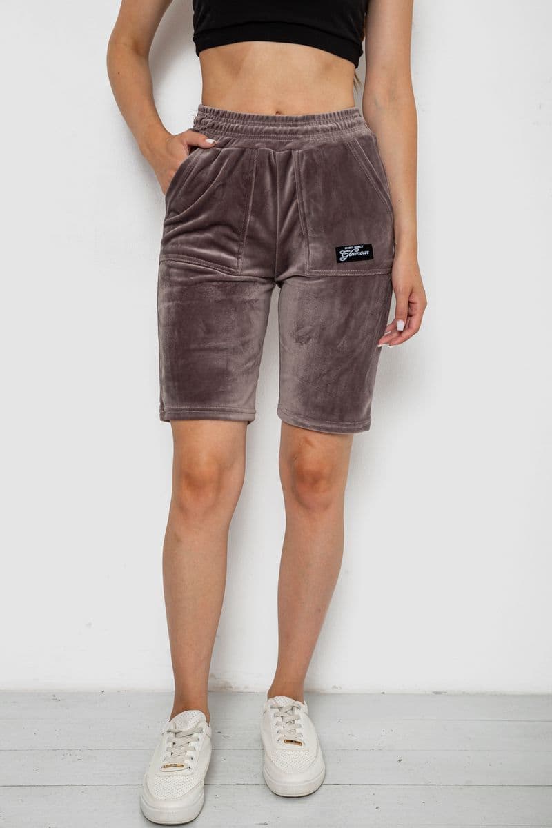 Шорти жіночі велюрові, колір коричневий, 238R58169-1 - зображення 1