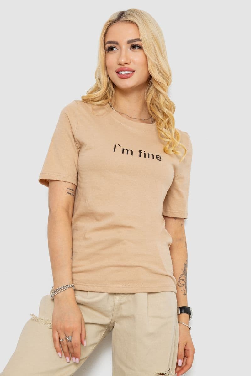 Футболка жіноча з принтом, колір бежевий, 241R1833 - зображення 1