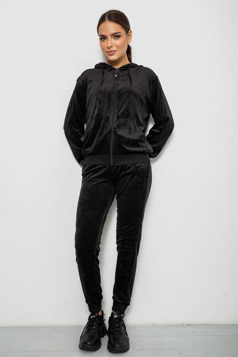 Спортивний костюм жіночий велюровий, колір чорний, 244R9135 - зображення 1