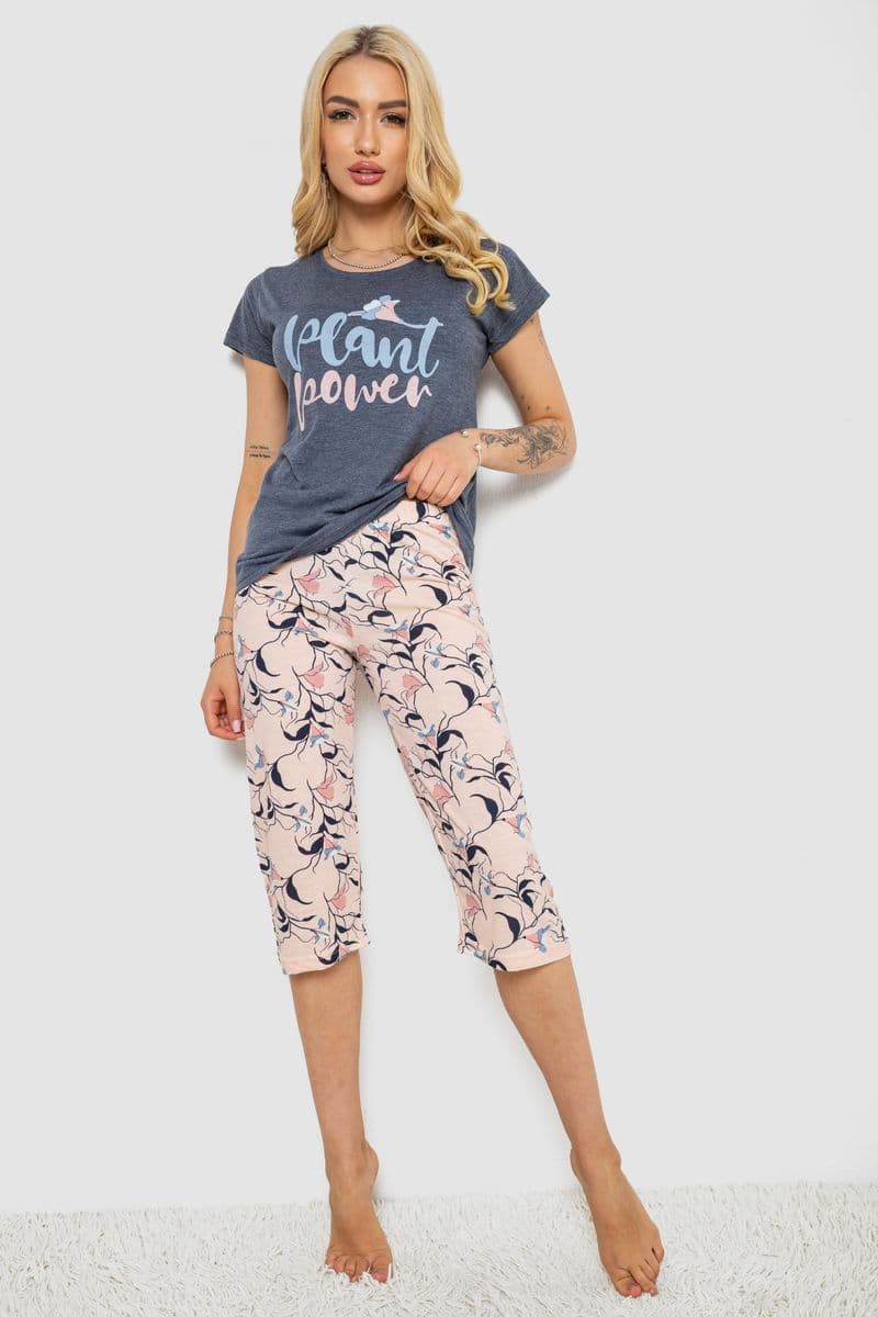 Піжама жіноча з принтом, колір сірий, 243R7102 - зображення 1