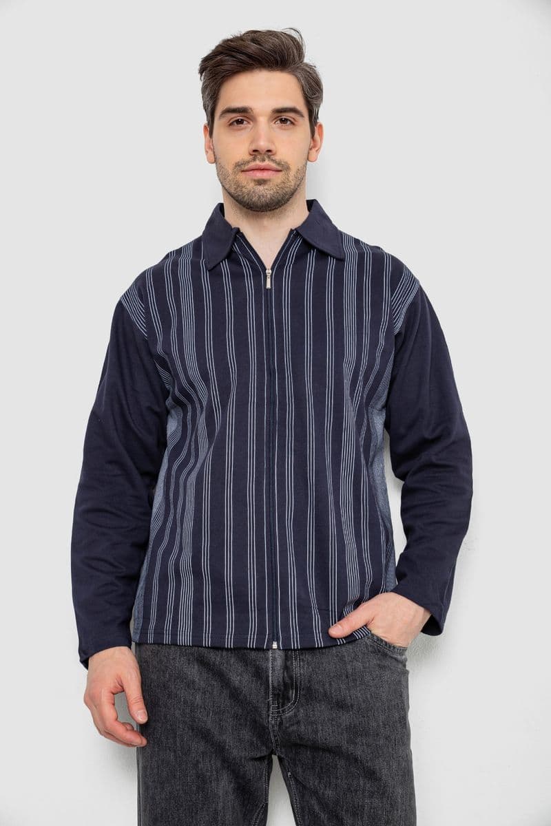 Кофта чоловіча на блискавці в смужку, колір темно-синій, 238R123 - зображення 1