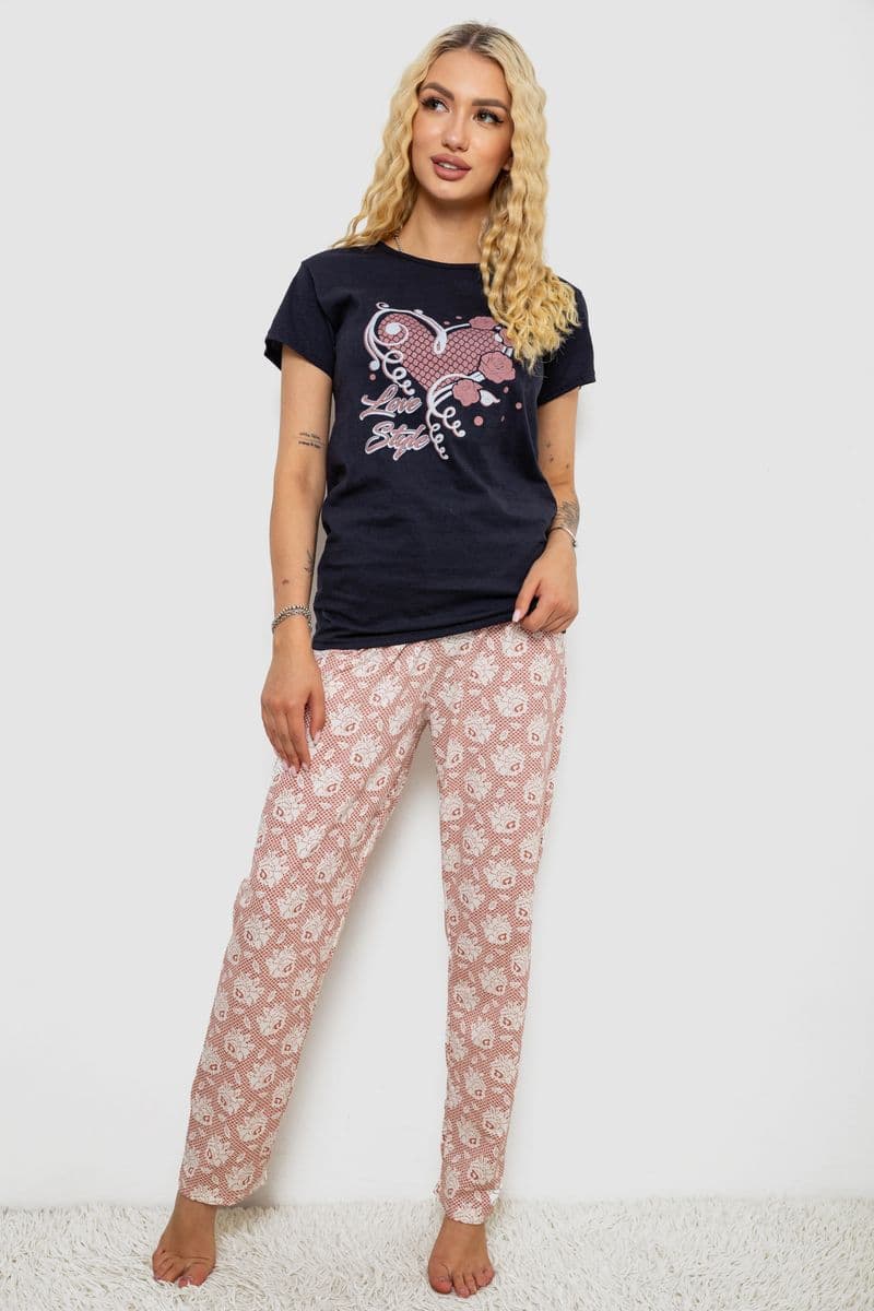 Піжама жіноча з принтом, колір синій, 243R3697 - зображення 1