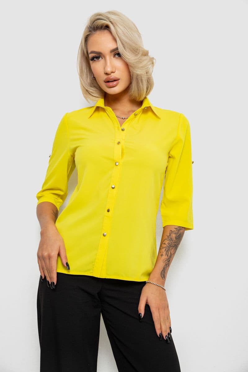Блуза класична однотонна, колір жовтий, 230R1110 - зображення 1