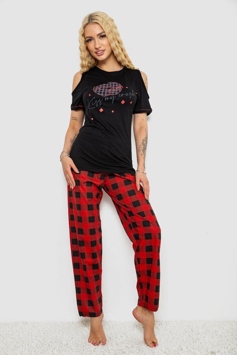 Піжама жіноча з принтом, колір чорно-червоний, 243R2038-E - зображення 1