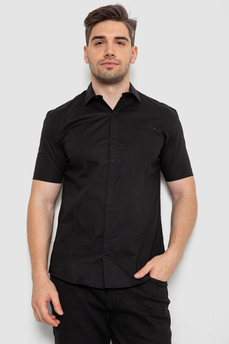 Сорочка чоловіча однотонна, колір чорний, 214R7117 - зображення 1