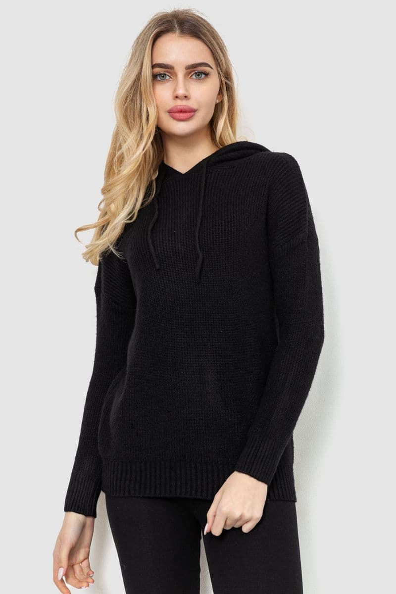 Кофта-батник жіноча з капюшоном, колір чорний, 244R2029 - зображення 1