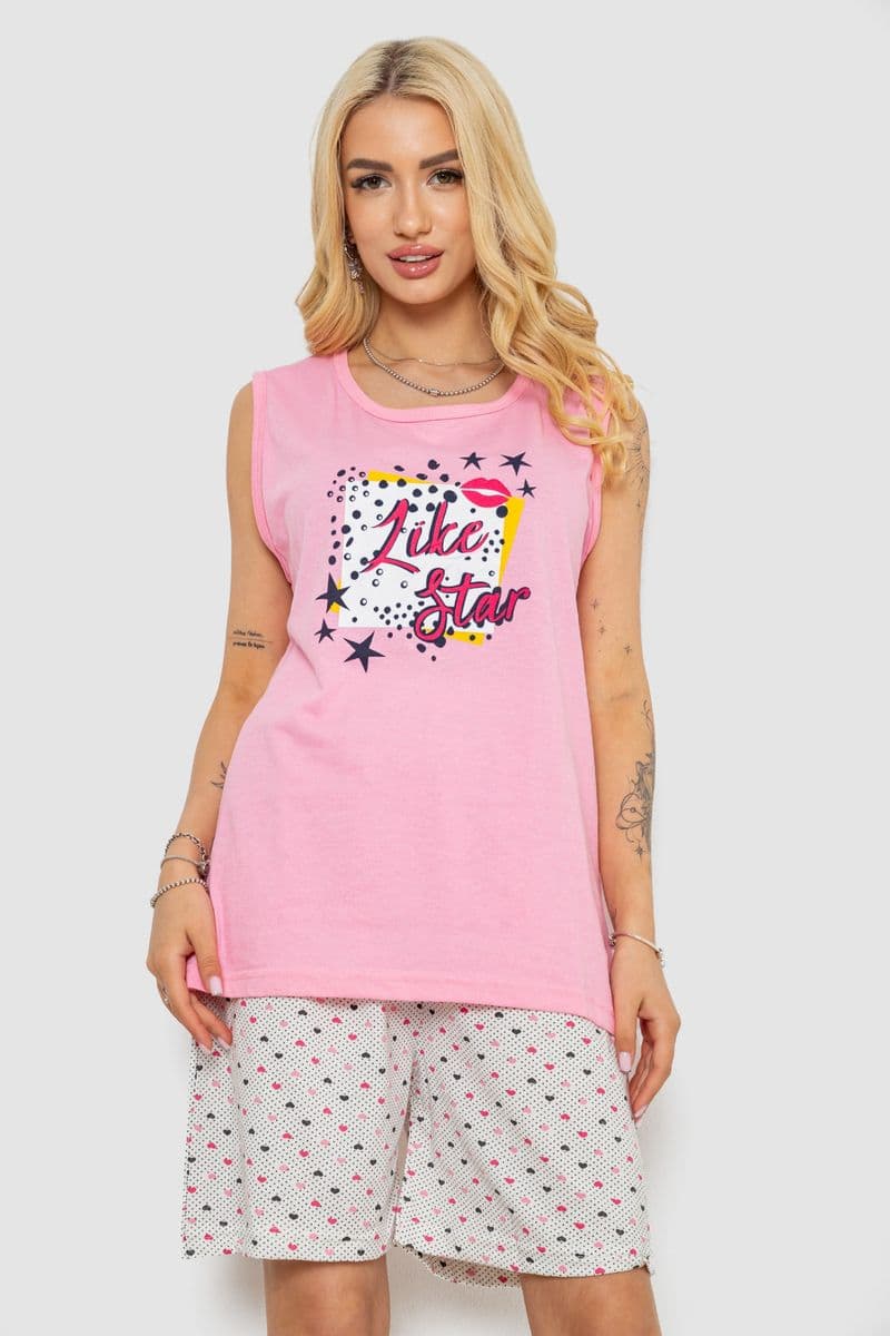 Піжама жіноча з принтом, колір рожевий, 243R8495 - зображення 1
