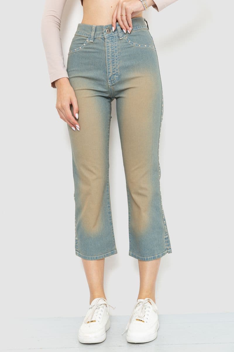 Капрі жіночі з потертостями, колір синьо-коричневий, 201R628-1 - зображення 1