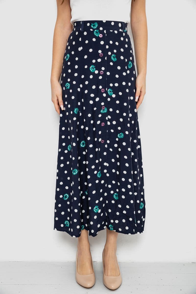 Спідниця вільного крою в горох, колір темно-синій, 167R5001 - зображення 1