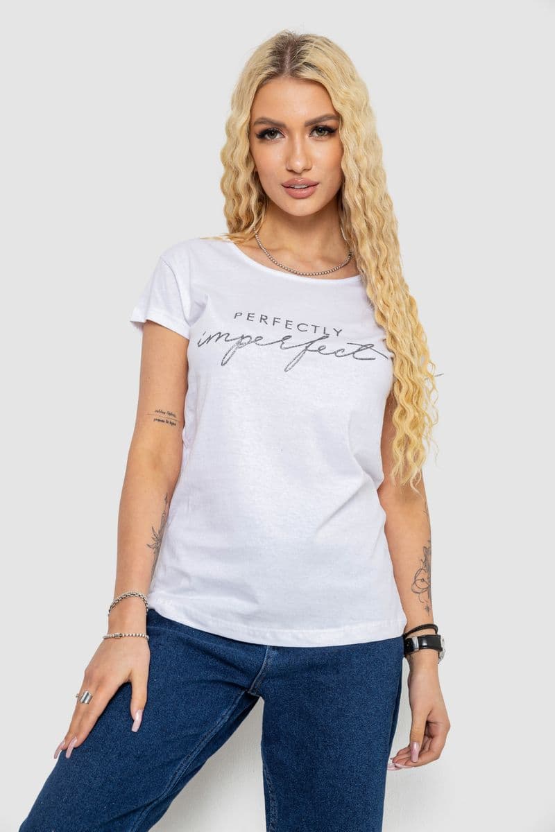 Футболка жіноча з принтом, колір білий, 244R2208-1 - зображення 1