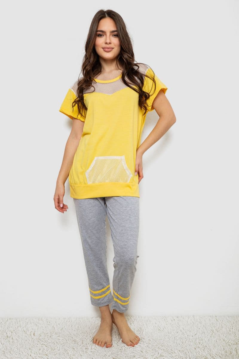 Піжама жіноча з принтом, колір жовтий, 243R1600-032 - зображення 1