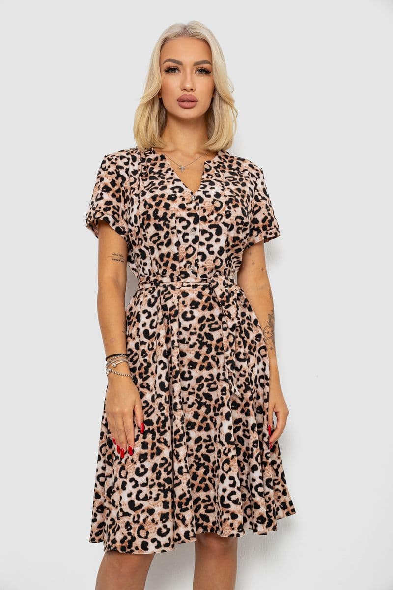 Сукня софт з принтом, колір бежево-чорний, 230R0032-4 - зображення 1