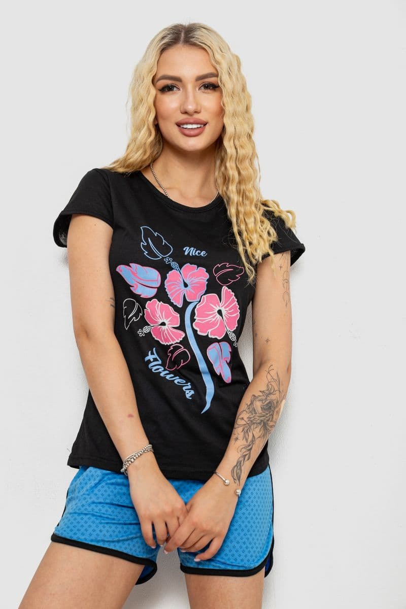 Піжама жіноча з принтом, колір чорний, 243R8929 - зображення 1