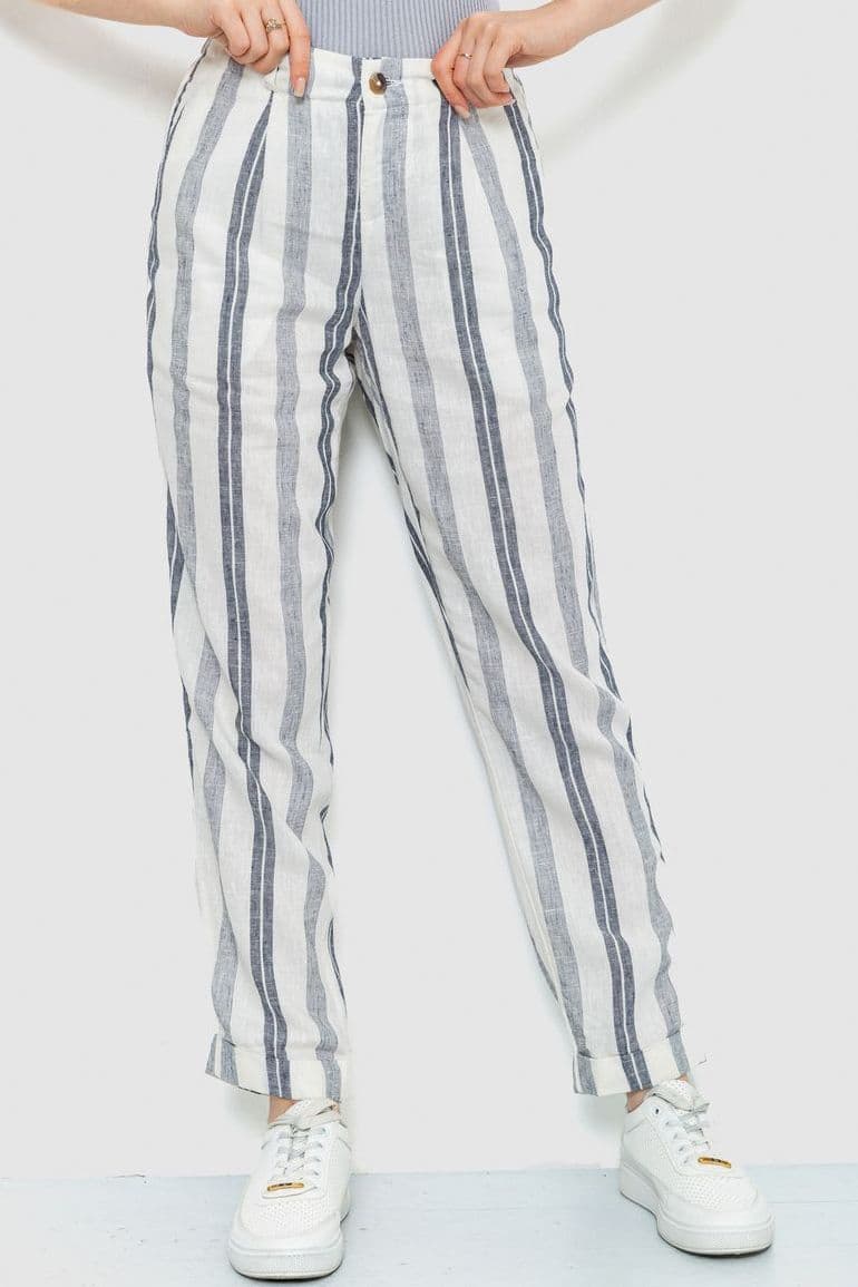 Штани жіночі в смужку, колір молочно-сірий, 244R040 - зображення 1