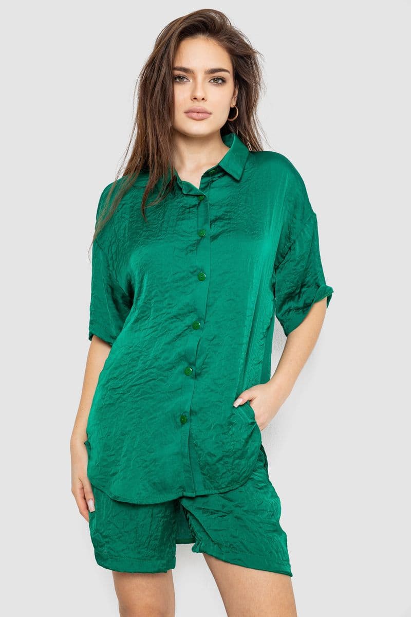 Костюм жіночий однотонний, колір темно-зелений, 119R0038-2 - зображення 1
