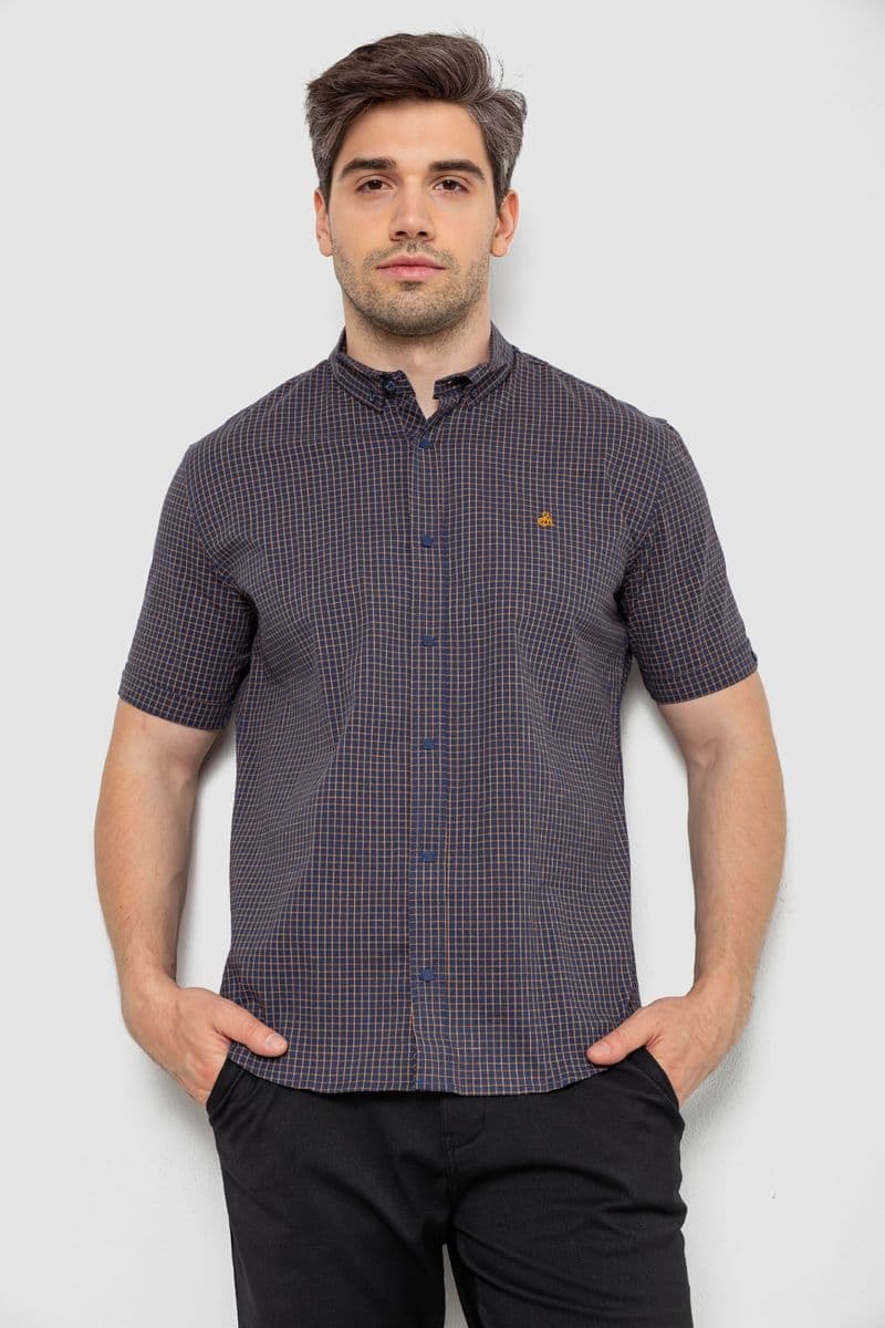 Сорочка чоловіча в клітку, колір темно-синій, 214R4564-5 - зображення 1