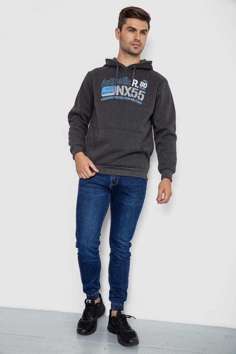 Худі чоловічий на флісі з капюшоном, колір темно-сірий, 244R2196 - зображення 1