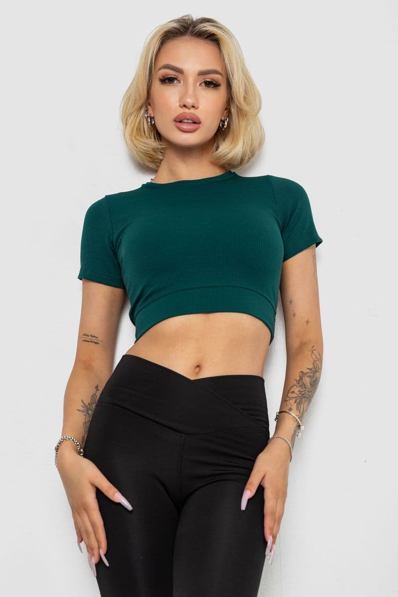 Футболка - топ жіноча в рубчик, колір зелений, 238R58210 - зображення 1