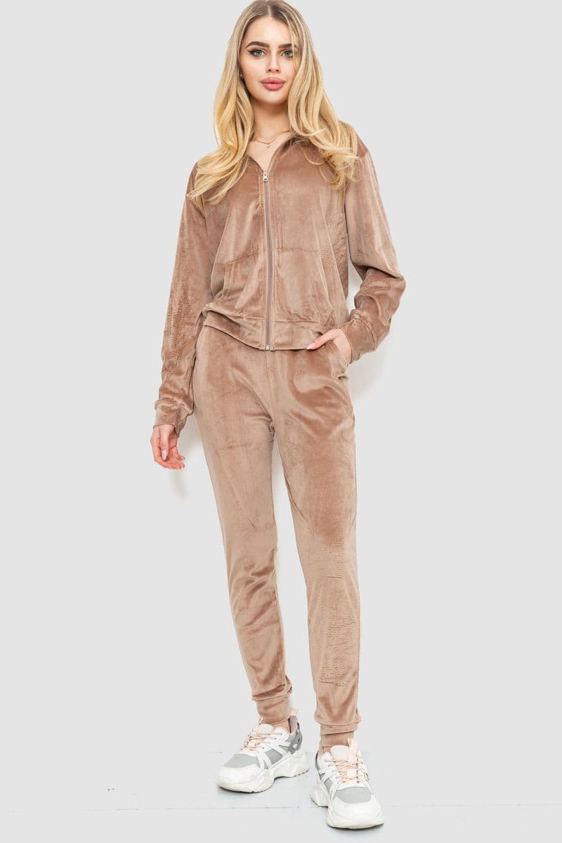 Спорт костюм жіночий велюровий, колір бежевий, 244R20304 - зображення 1