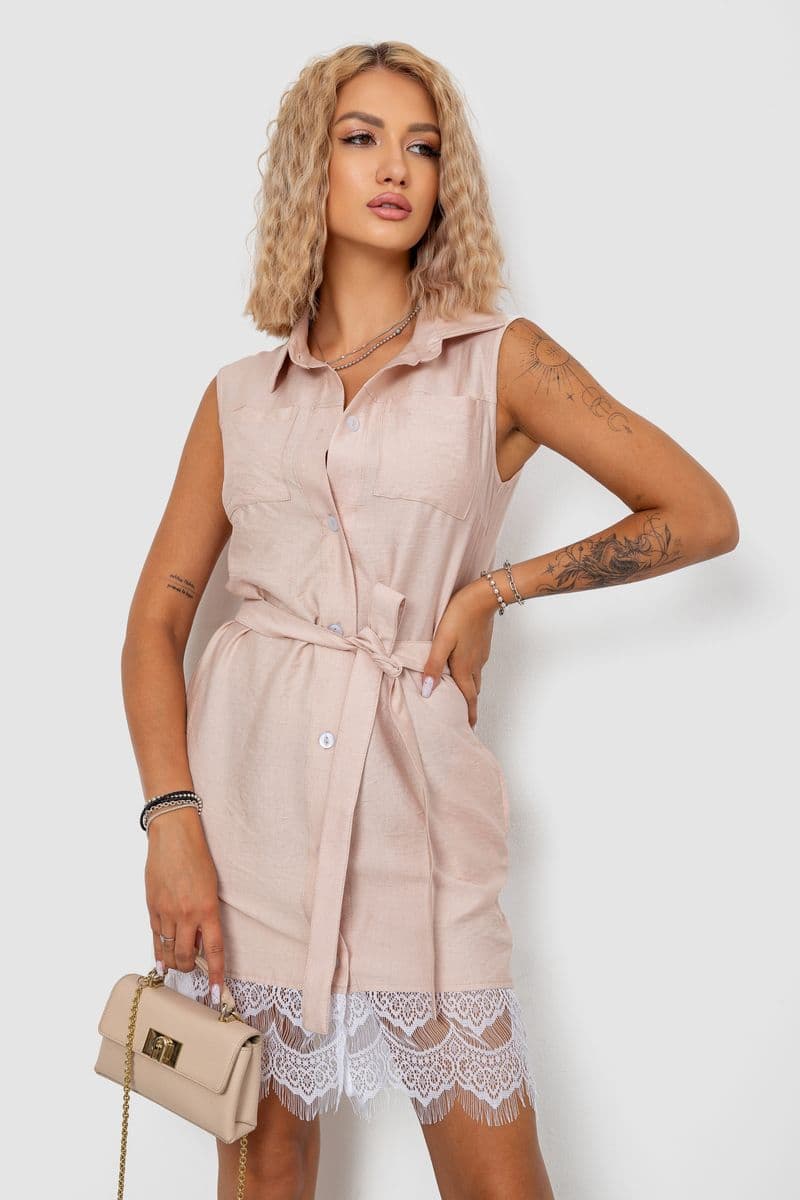 Сукня на ґудзиках, колір бежевий, 102R388 - зображення 1