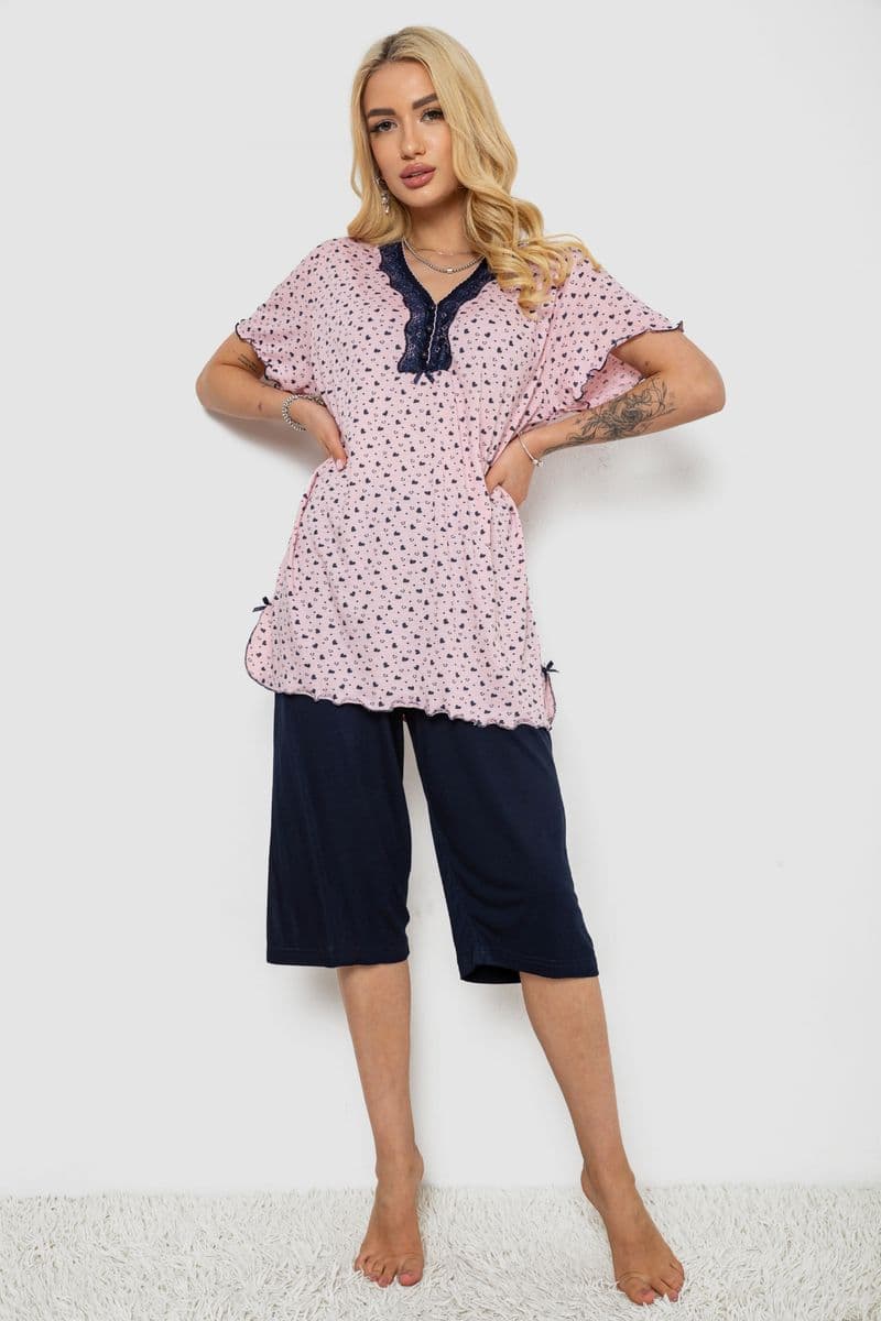 Піжама жіноча з принтом, колір рожевий, 243R6997 - зображення 1
