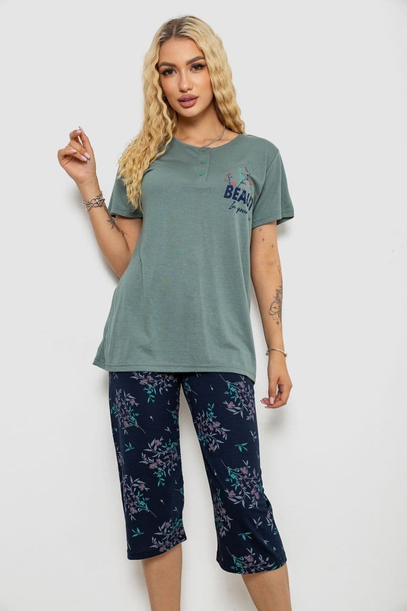 Піжама жіноча з принтом, колір оливковий, 243R10302 - зображення 1