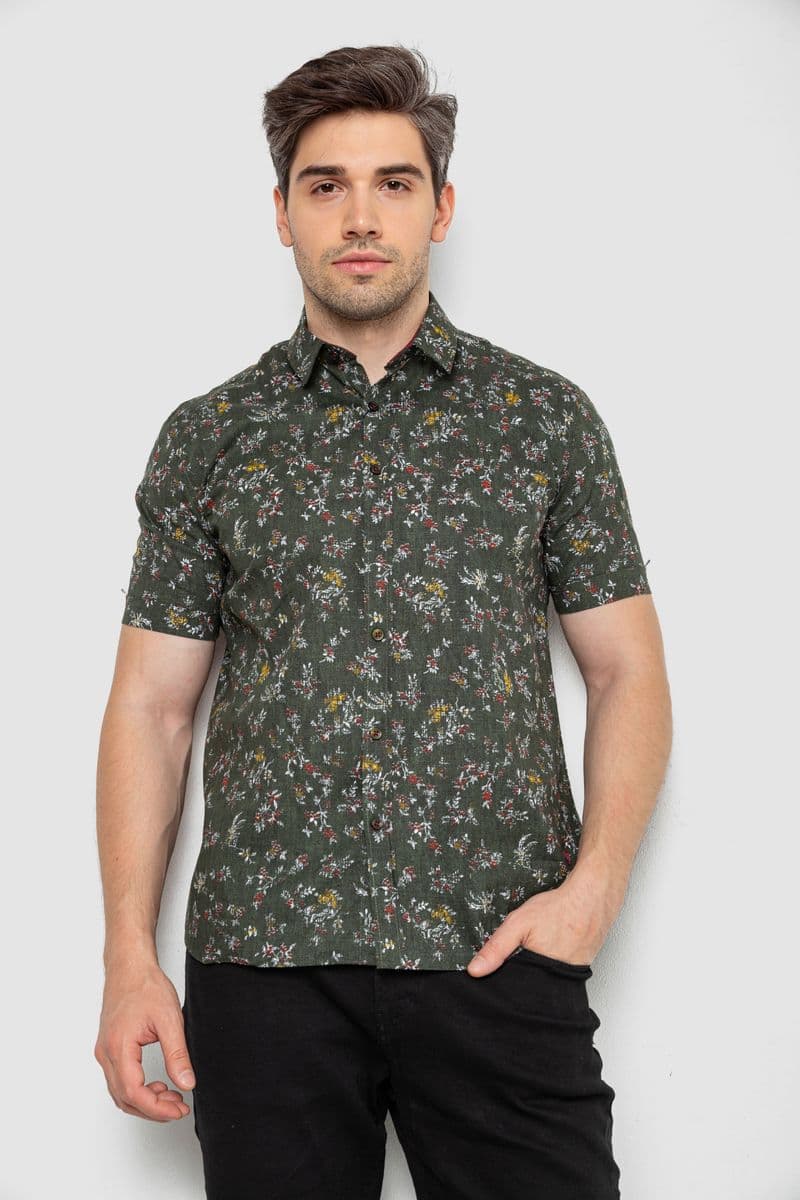 Сорочка чоловіча з принтом, колір хакі, 214R6917-91 - зображення 1